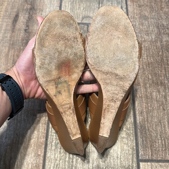 Tory‎ Burch Women’s Tan Leather Slide Wedges SZ 9 - Picture 9 of 12